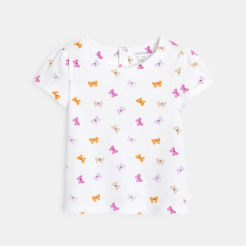 تيشيرت أبيض اللون، مرسوم عليه فراشات، للطفلة الصغيرة